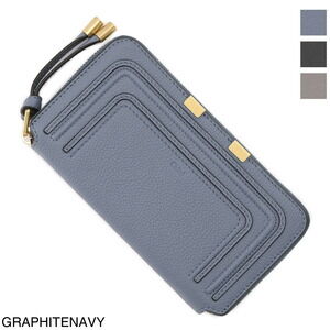 Chloe MARCIE Zip Around Long Wallet Coin Graphite Black Navy Blue